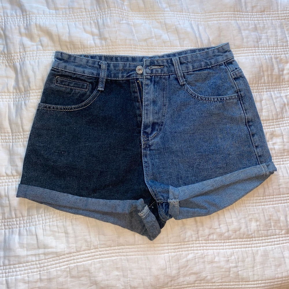High Rise Two Tone Jean Shorts